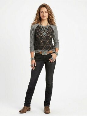 BCBGMaxAzria Cowgirl ready comfy sexy little lace long sleeve top size small